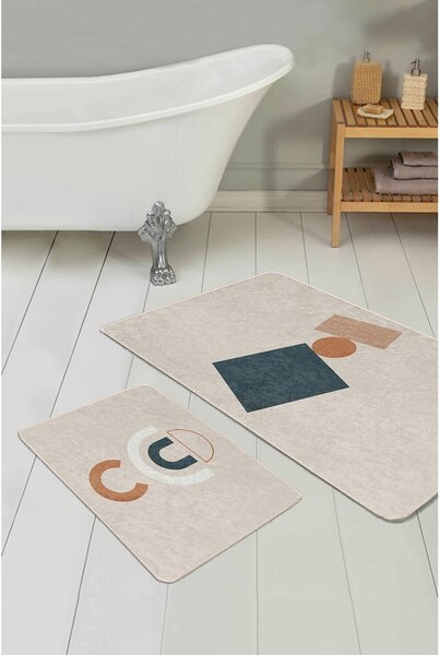 Béžové sametové koupelnové předložky v sadě 2 ks 60x100 cm Geometry Shapes – Mila Home