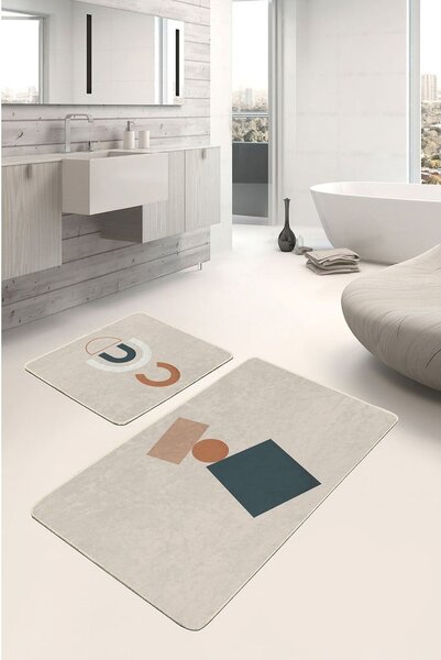 Béžové sametové koupelnové předložky v sadě 2 ks 60x100 cm Geometry Shapes – Mila Home