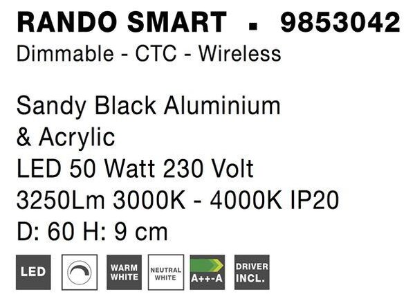 Nova Luce Stropní LED svítidlo RANDO SMART, 50W 3000K - 4000K Tuya stmívatelné Barva: Černá