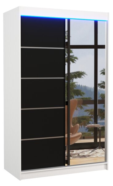 ADRK Šatní zrcadlová skříň posuvná s LED osvětlením NICEA W-B 120 L, černá/bílá