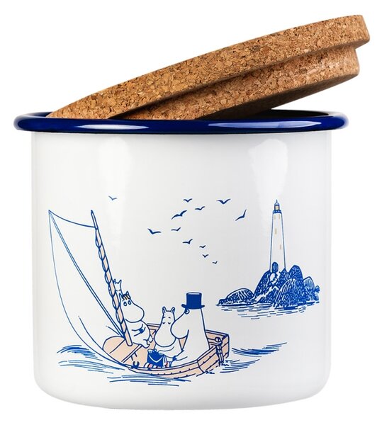 Dóza s víkem Moomins Sailors 1,3l, smalt-korek / bílo-modrá