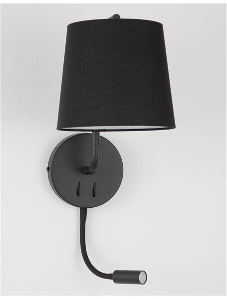 Nova Luce Nástěnné svítidlo SAGE, vypínač na těle E27 1x12W 1x3W čtecí lampička Barva: Černá