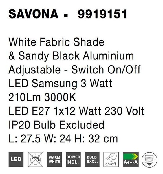 Nova Luce Nástěnné svítidlo SAVONA, nastavitelné - vypínač na těle, 3W 3000K E27 1x12W čtecí lampička