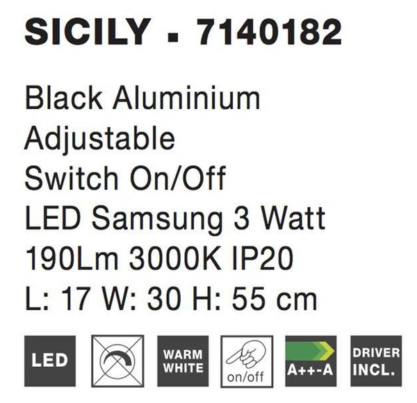 Nova Luce Stolní LED lampa SICILY černý hliník 3W 3000K s vypínačem