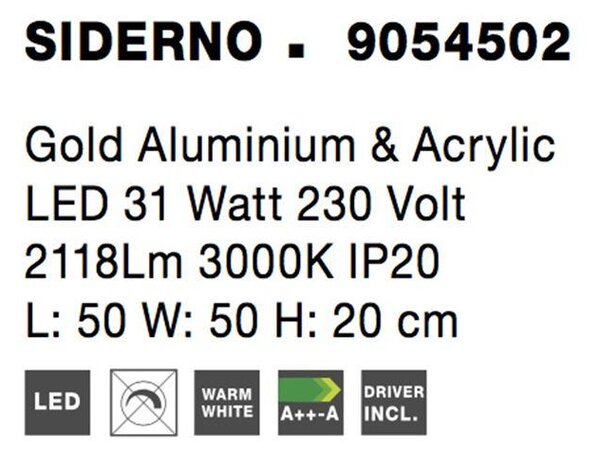 Nova Luce Stropní LED svítidlo SIDERNO zlatý hliník a akryl 31W 3000K