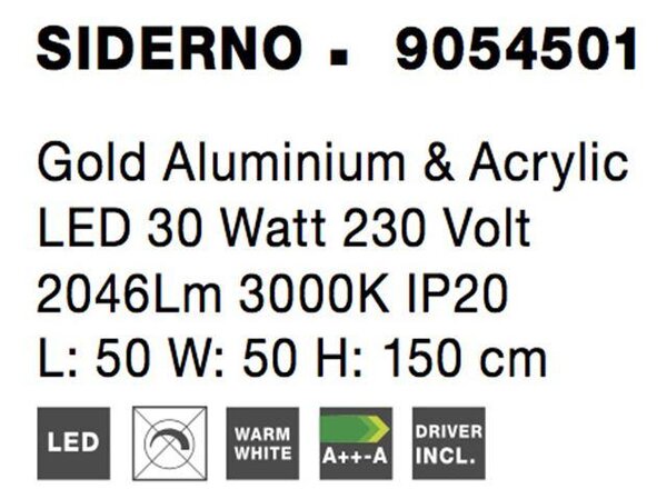Nova Luce Závěsné LED svítidlo SIDERNO zlatý hliník a akryl 30W 3000K