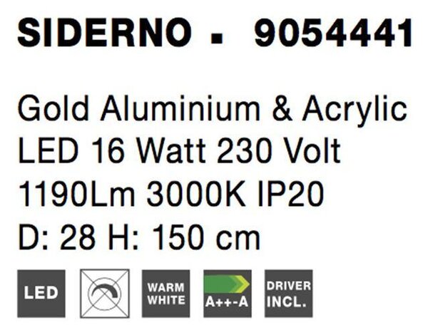 Nova Luce Závěsné LED svítidlo SIDERNO zlatý hliník a akryl 16W 3000K