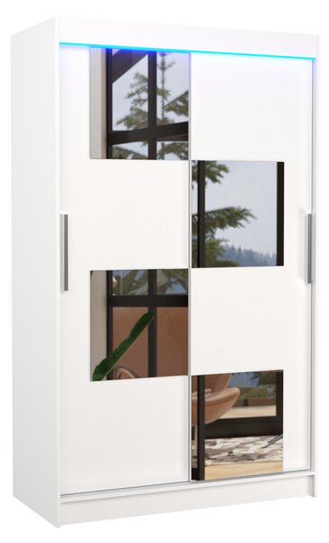 ADRK Šatní zrcadlová skříň posuvná s LED osvětlením LUGANO W 120 L, bílá