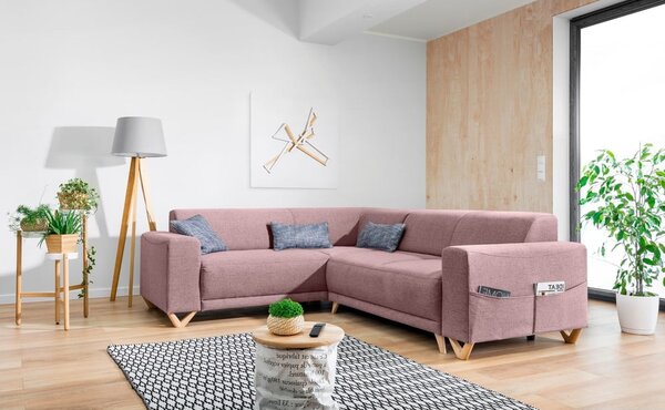 Růžová rozkládací/s úložným prostorem rohová pohovka (levý roh/do L) Classy Sophie – Miuform