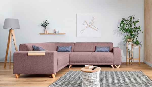 Růžová rozkládací/s úložným prostorem rohová pohovka (levý roh/do L) Classy Sophie – Miuform