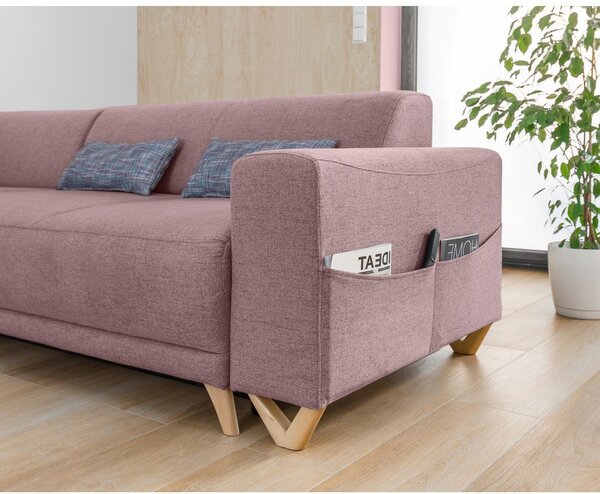 Růžová rozkládací/s úložným prostorem rohová pohovka (levý roh/do L) Classy Sophie – Miuform