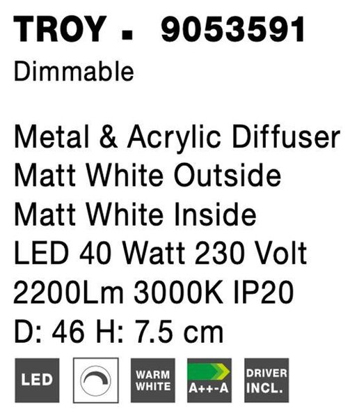 Nova Luce Stropní LED svítidlo TROY, 40W 3000K stmívatelné Barva: Černá