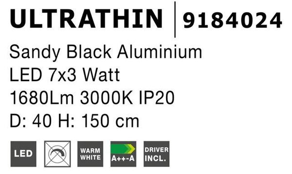 Nova Luce Závěsné LED svítidlo ULTRATHIN, 7x3W 3000K Barva: Černá