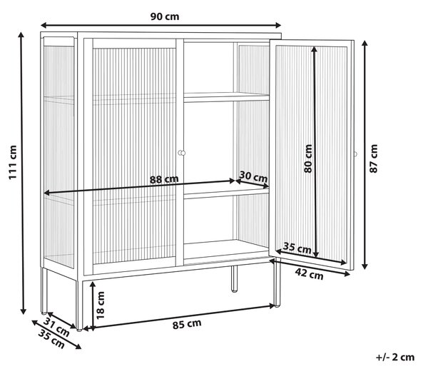 Prosklená komoda LERRYN Kov 90 cm Černá