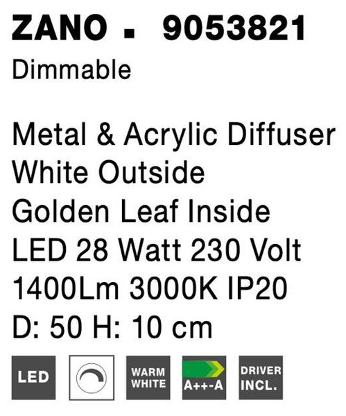 Nova Luce Stropní LED svítidlo ZANO, 28W 3000K stmívatelné Barva: Zlatá