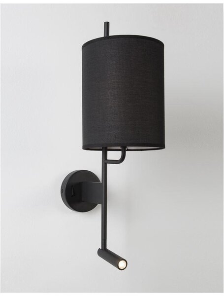 Nova Luce Nástěnné svítidlo YAMA, nastavitelné - vypínač na těle E27 1x12W, 3W 3000K čtecí lampička Barva: Černá