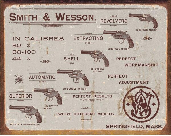 Plechová cedule S&W - Revolvers 40 cm x 32 cm