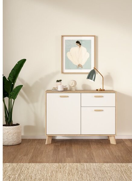 Bílá/v přírodní barvě komoda v dekoru dubu 99x73x39 cm Ikast – Tvilum