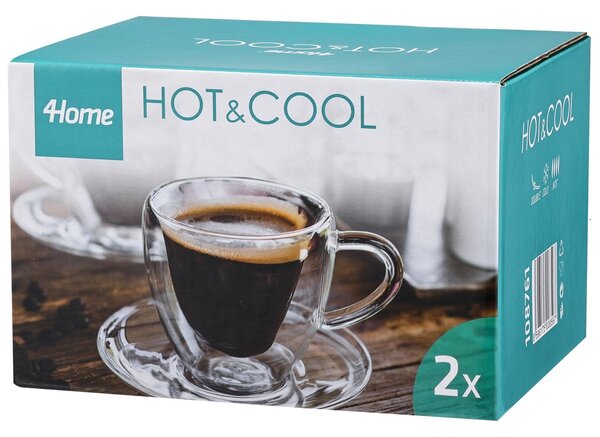 4Home Termo sklenice šálek s podšálkem Heart Hot&Cool, 150 ml, 2 ks