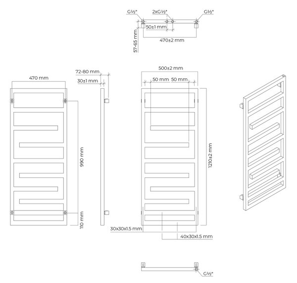 Oltens Flamma koupelnový radiátor designově 121x50 cm černá mat 55015300