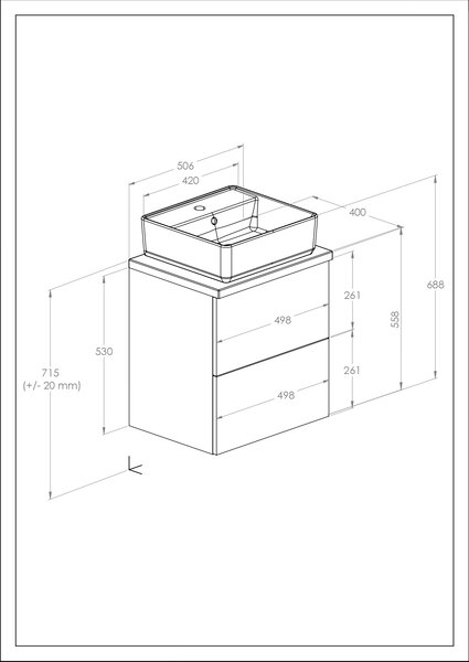 Roca Kwadro umyvadlo se skříňkou a deskou 50.6 cm bílá A852450806