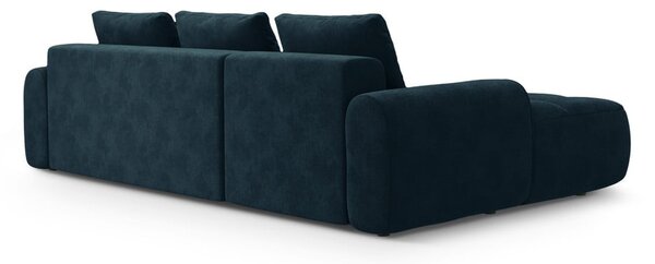 Sametová rozkládací/s úložným prostorem rohová pohovka v petrolejové barvě (levý roh/s lenoškou) Linz – Cosmopolitan Design