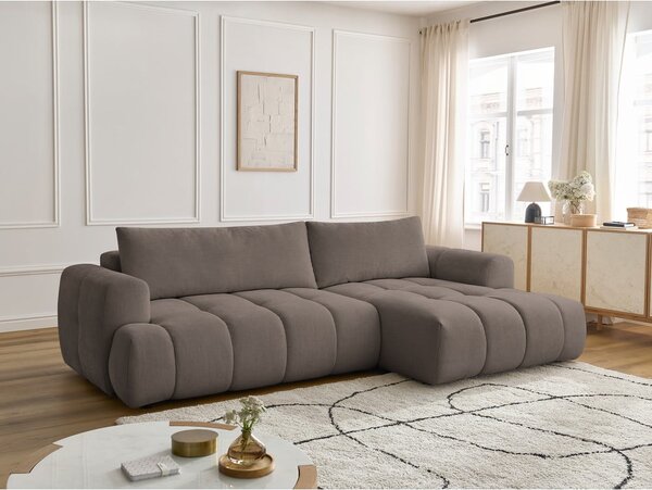 Taupe rozkládací/s úložným prostorem rohová pohovka (pravý roh/s lenoškou) Fuji – Bobochic Paris
