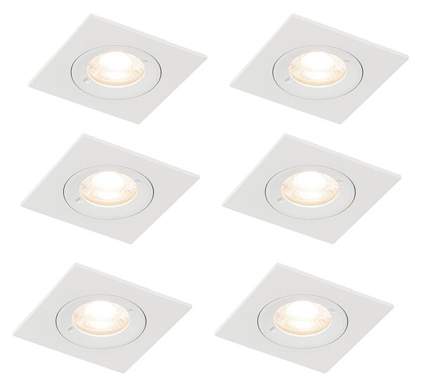 Sada 6 vestavných bodových svítidel bílých čtvercových GU10 50 mm IP44 - Xena
