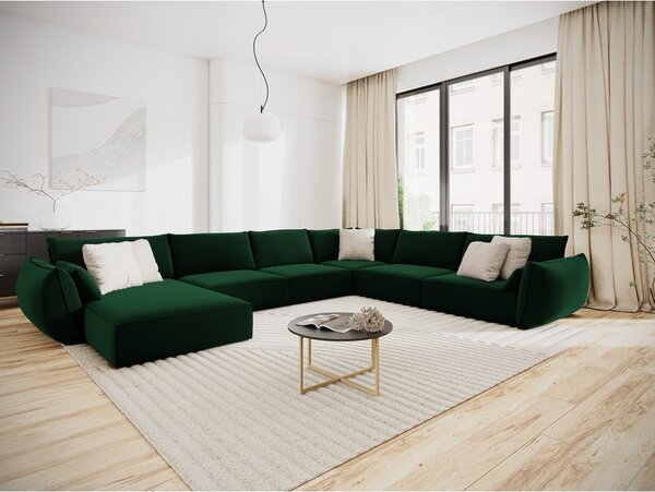 Tmavě zelená sametová rohová pohovka (pravý roh/do "U") Vanda – Mazzini Sofas