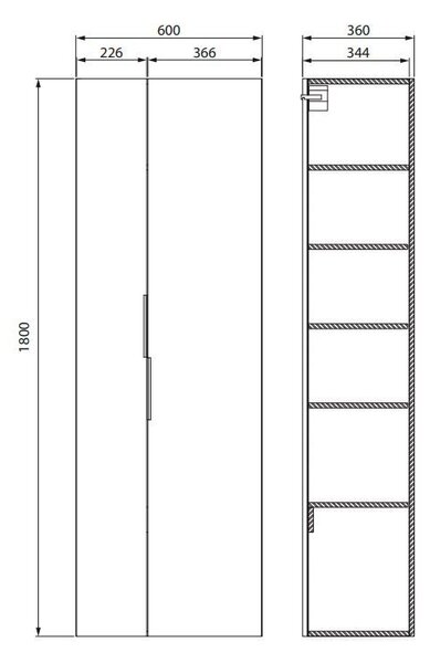 Cersanit City, vysoká koupelnová skříňka 60x36x180 cm, bílá, S584-019-DSM