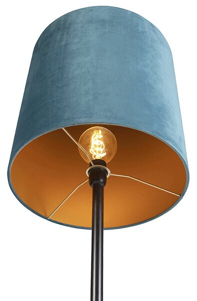 Stojací lampa s černým sametovým stínítkem modré barvy se zlatem 40 cm - Simplo