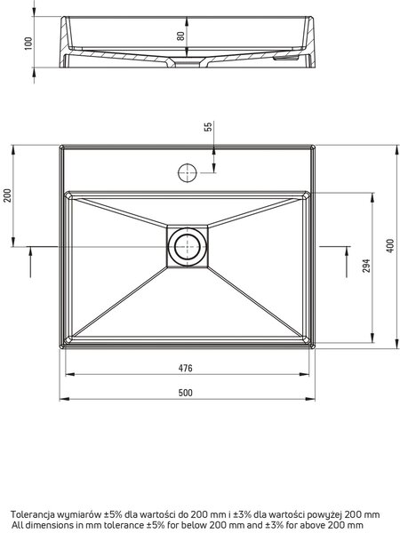 Deante Correo umyvadlo 50x40 cm obdélníkový na pult antracitová matný CQR_TU5S