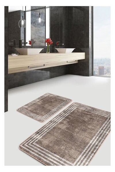 Hnědé sametové koupelnové předložky v sadě 2 ks 60x100 cm – Mila Home