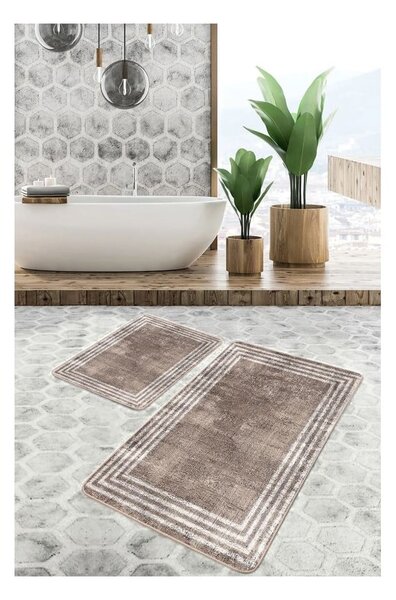 Hnědé sametové koupelnové předložky v sadě 2 ks 60x100 cm – Mila Home