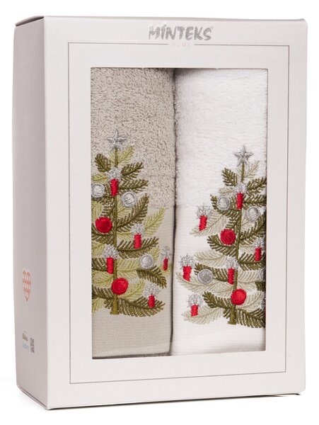 Kubík Textil Dárkový set 2 ručníků – vánoční stromečky šedá bílá