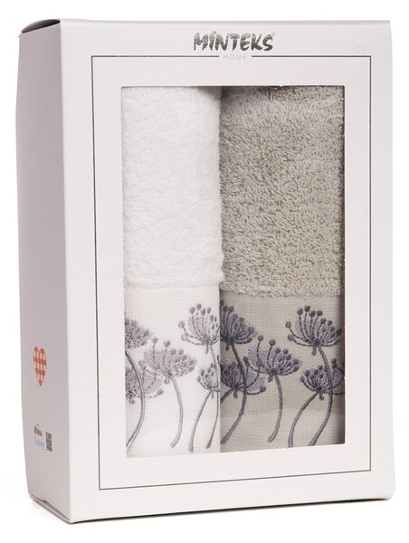 Kubík Textil Dárkový set 2 ručníků – kvítky bílá šedá