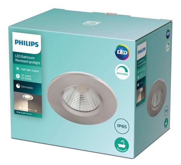 PH 8718699755744 LED Zapuštěné bodové svítidlo Philips DIVE SL261 8718699755744 5,5W 350lm 2700K IP65 niklové stmívatelné - PHILIPS (929002374520)