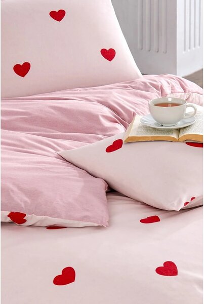 Růžové povlečení na jednolůžko/prodloužené s prostěradlem/3dílné 160x220 cm Red Heart – Mila Home