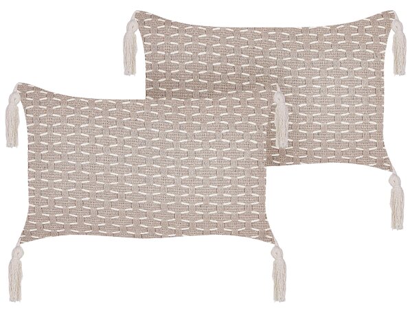 Sada 2 dekorativních polštářů HAKONE 45 x 25 cm Taupe Geometrický vzor