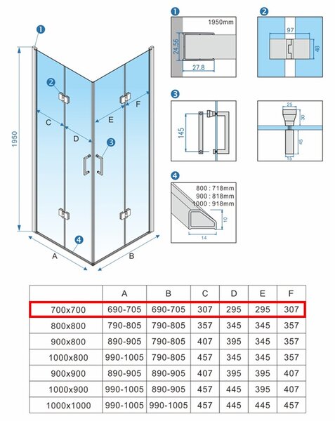BPS-koupelny Čtvercový sprchový kout KZ08A BL 70x70 černá/transparent - bez vaničky