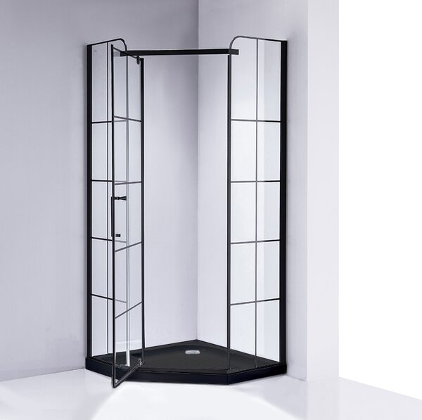 BPS-koupelny Pětiúhelníkový sprchový kout BS06A 80x80 černá/transparent + vanička ST07A BL černá