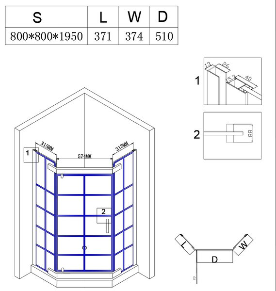 BPS-koupelny Pětiúhelníkový sprchový kout BS06A 80x80 černá/transparent + vanička ST07A BL černá