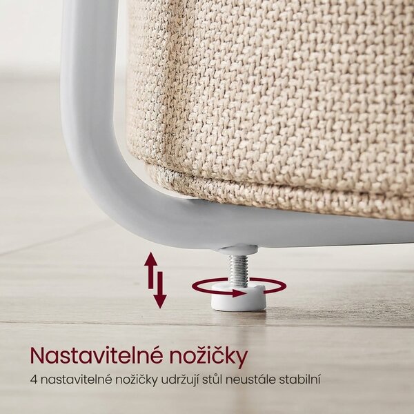 Odkládací stolek s látkovým košem, bílo-béžový LET223W10