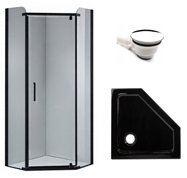 BPS-koupelny Pětiúhelníkový sprchový kout KZ91A BL 80x80 černá/transparent + vanička ST07A BL černá