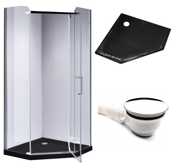 BPS-koupelny Pětiúhelníkový sprchový kout KZ91A 80x80 chrom/transparent + vanička ST07A BL černá
