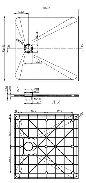 BPS-koupelny Čtvercová akrylátová sprchová vanička RIKO WH 90x90 bílá