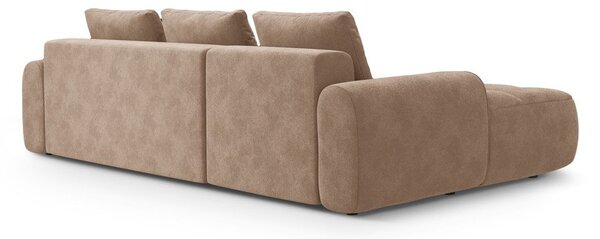 Světle hnědá sametová rozkládací/s úložným prostorem rohová pohovka (levý roh/s lenoškou) Linz – Cosmopolitan Design