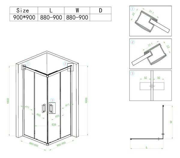BPS-koupelny Čtvercový sprchový kout BL30B 90x90 černá/transparent + vanička DEKO bílá