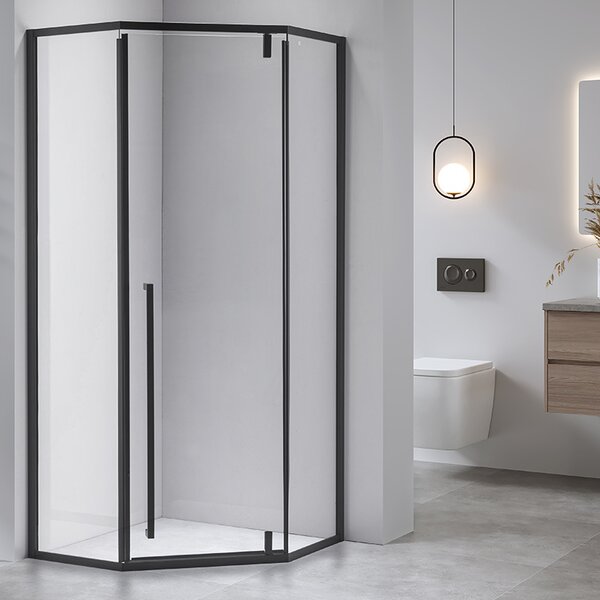 BPS-koupelny Pětiúhelníkový sprchový kout BS07A 80x80 černá/transparent + vanička ST07A BL černá