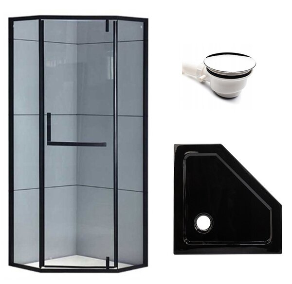BPS-koupelny Pětiúhelníkový sprchový kout KZ4026A BL 80x80 černá/transparent + vanička ST07A BL černá